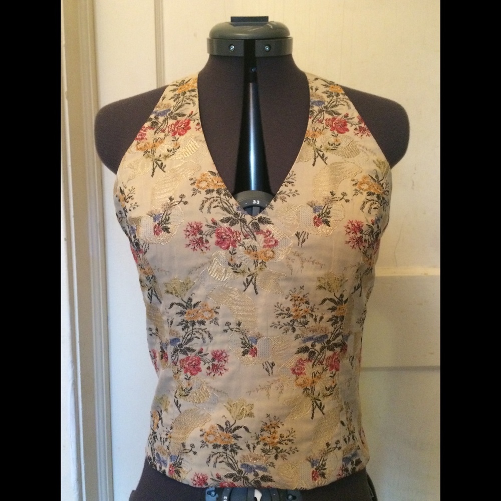 Golden Embroidered Halter Top